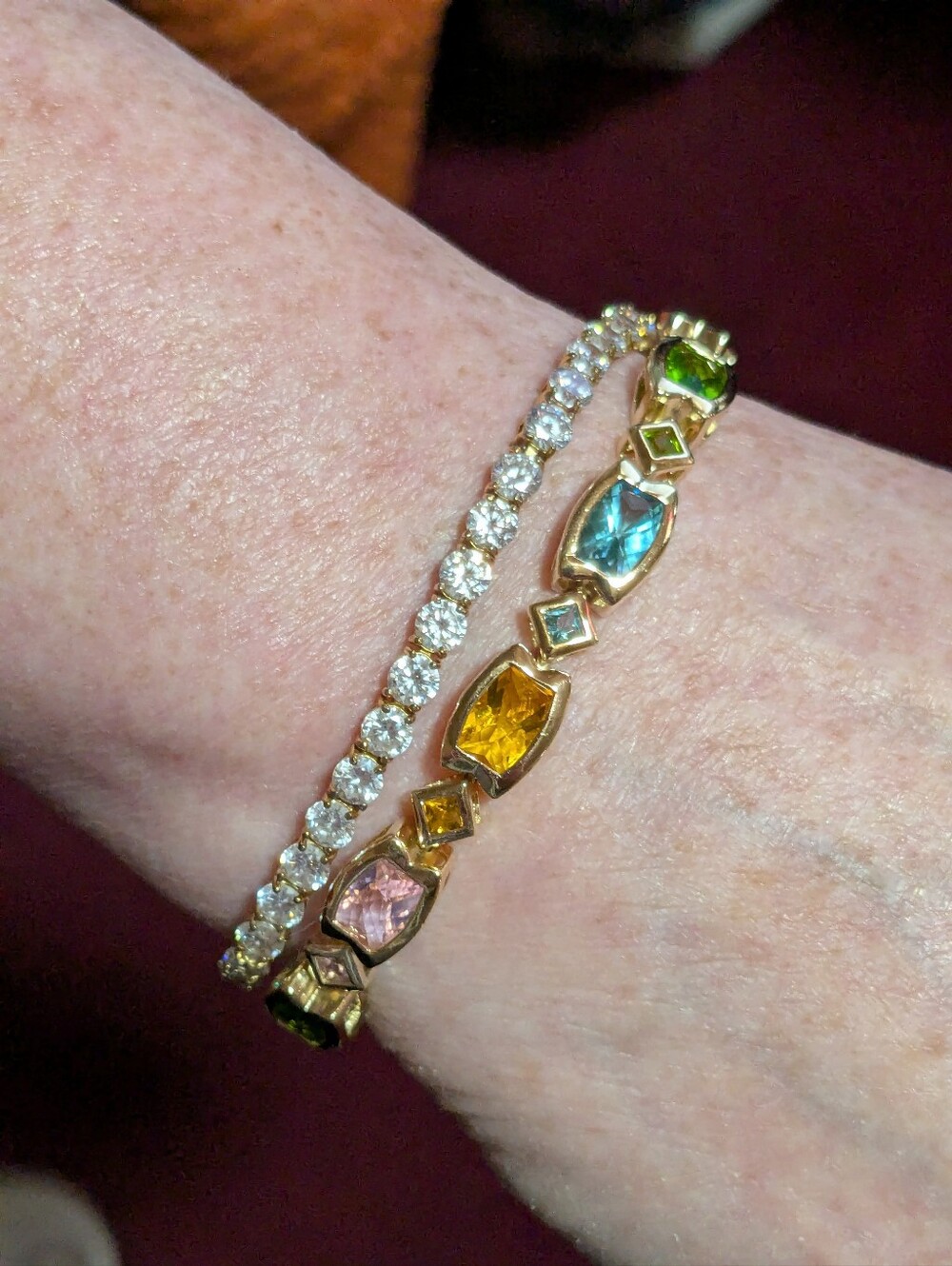 Gold Vermeil Sterling Silver Colorful Multi-Gemstone Tennis Bracelet
